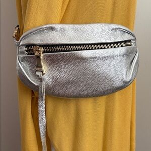 Aimee Kestenberg Silver Leather Fanny/Crossbody Bag comes with wallet